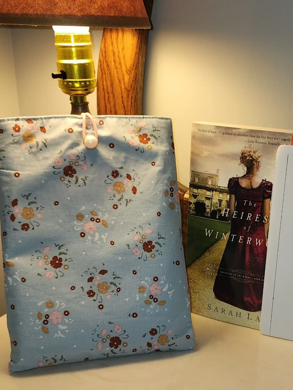 Light Blue Floral Kindle Sleeve with Button Closure